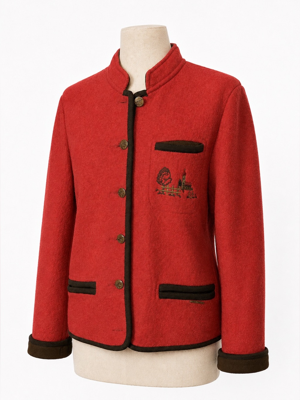 Geiger embroidered boiled Wool Red Rust Button-Front jacket cottagecore - L